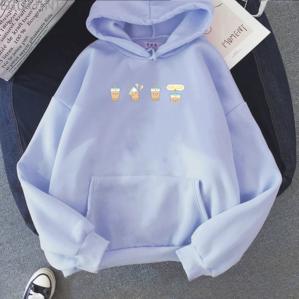 

Hip Hop Funny Cartoon Sweatshirts Bubble Tea Printed Pullovers Hot Aesthetic Female Hooded Clothes 2021 New Kawaii Women Hoodies