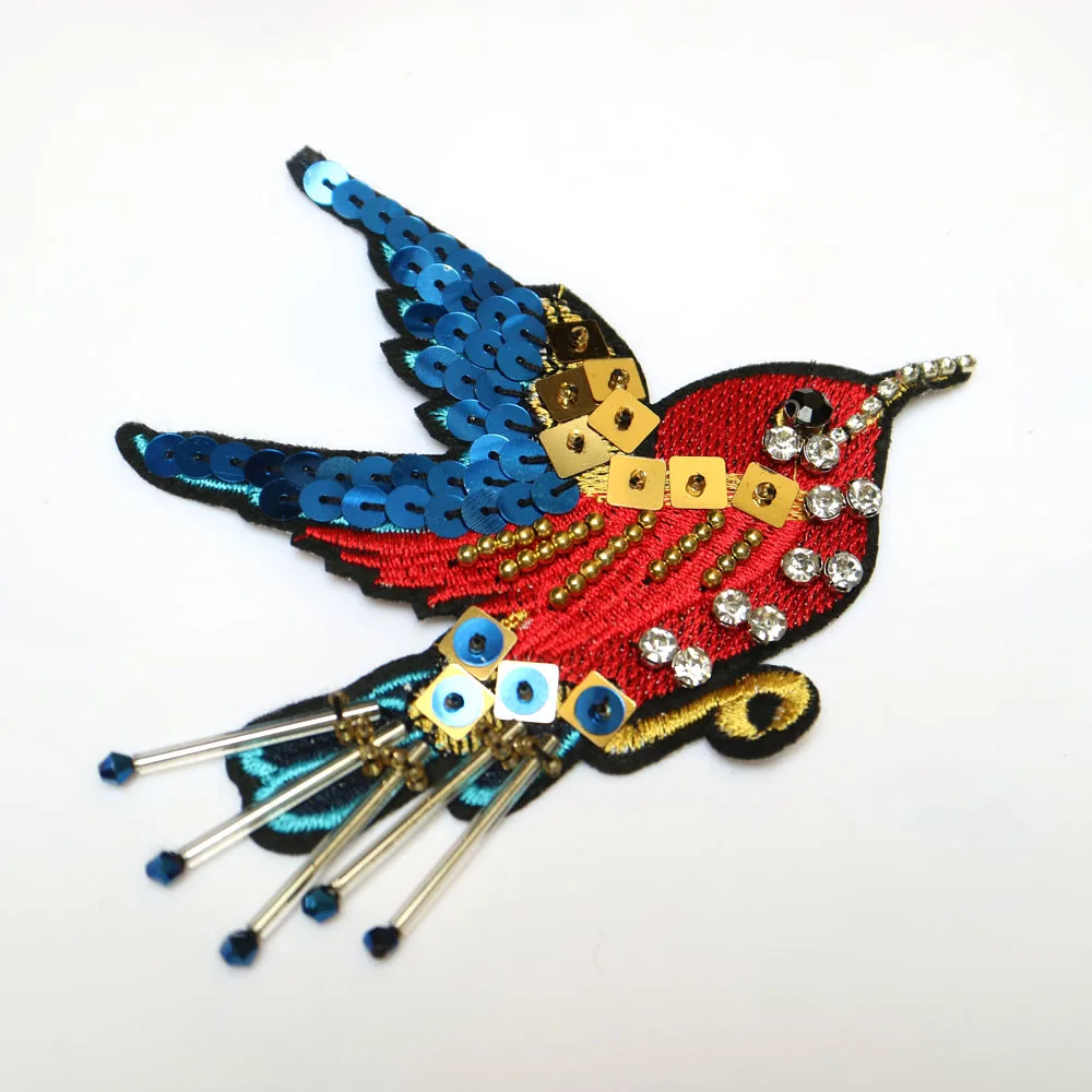 

Fashion Handmade bird rhinestone beaded patches for clothing DIY sew on patch embroidered applique decorative sequins Parches