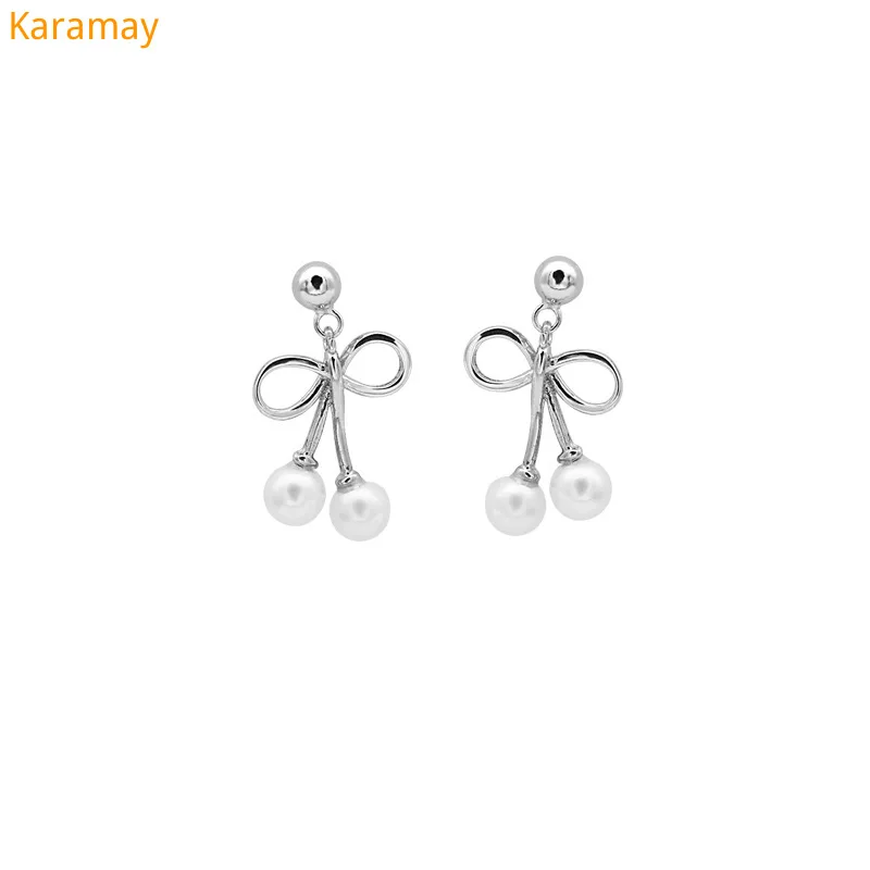 

S925 Sterling Silver Earrings, pearl bows, earrings, Korean version ins style, simple, women's anti allergy ear accessories
