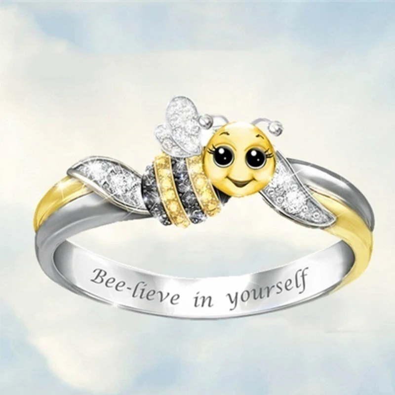Милое кольцо в виде пчелы с кристаллами два цвета смешанные кольца для вечеринок