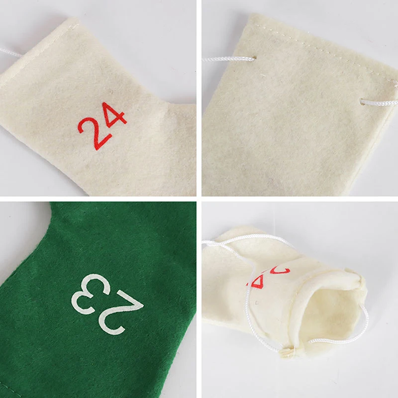 Календарь обратного отсчета до Рождества на 24 дня со стокингами и украшениями на веревках для вечеринки и украшения на Рождество.