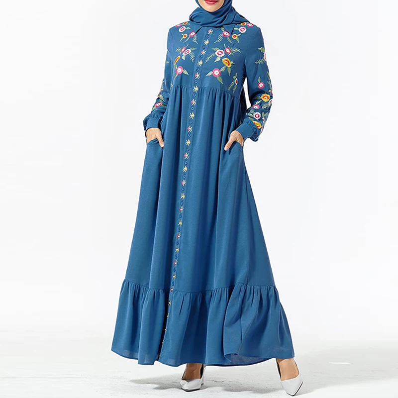 blue dress Белое мусульманское платье для женщин Дубай Абая турецкие платья ХИДЖАБ КАФТАН Marocain кафтан халат ислам одежда Абая s Arabische Kleding - Цвет: blue dress