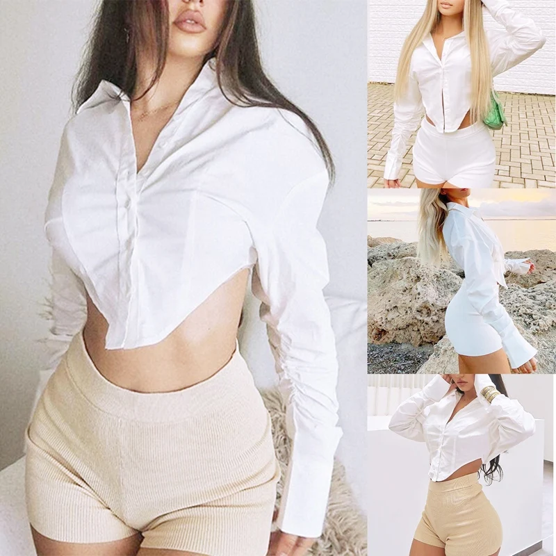 

Summer Women's Fashion Long-Sleeve Lapel Solid Cardigan T-Shirt Women Patchwork Clothing