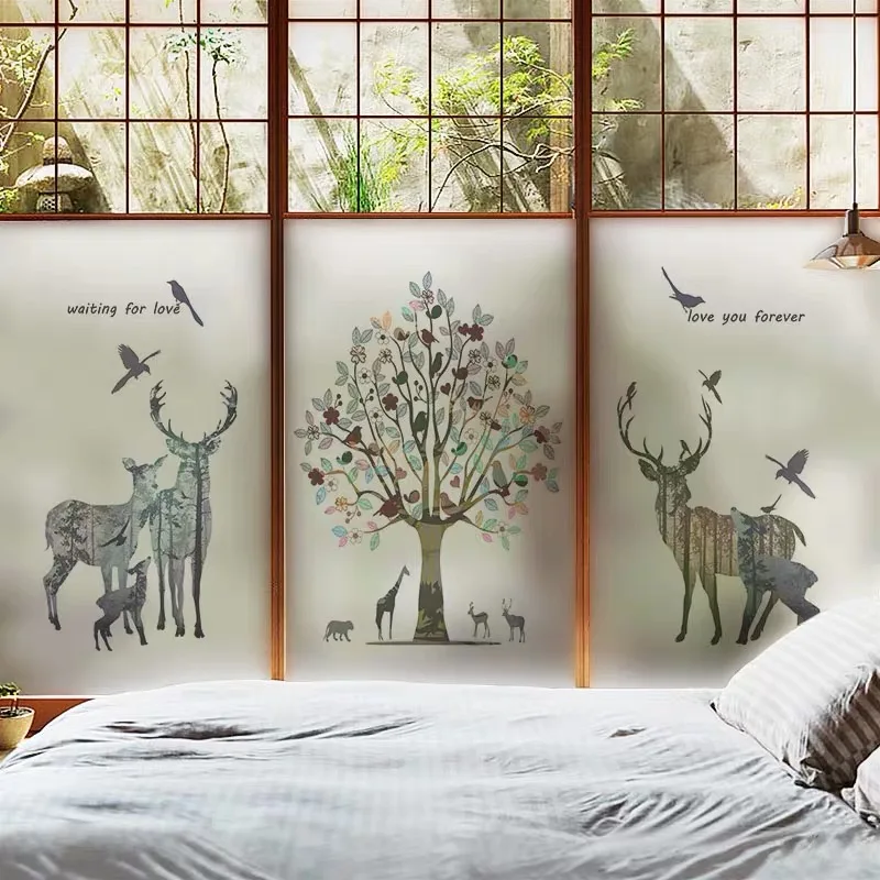 Индивидуальная декоративная пленка на окно дерево олень Витраж статическое