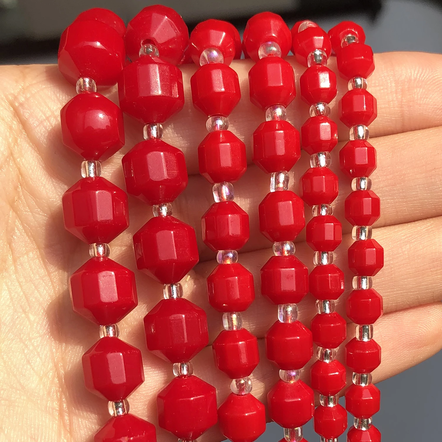 _ Красные коралловые бусины в форме оливка разделитель для браслета DIY