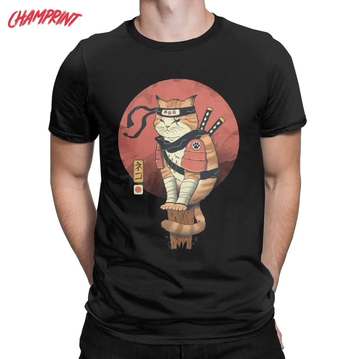 

Japanese Style Cat Anime Samurai Sword Men T Shirts Japan Novelty Tees Short Sleeve T-Shirts Cotton Gift Idea Clothing
