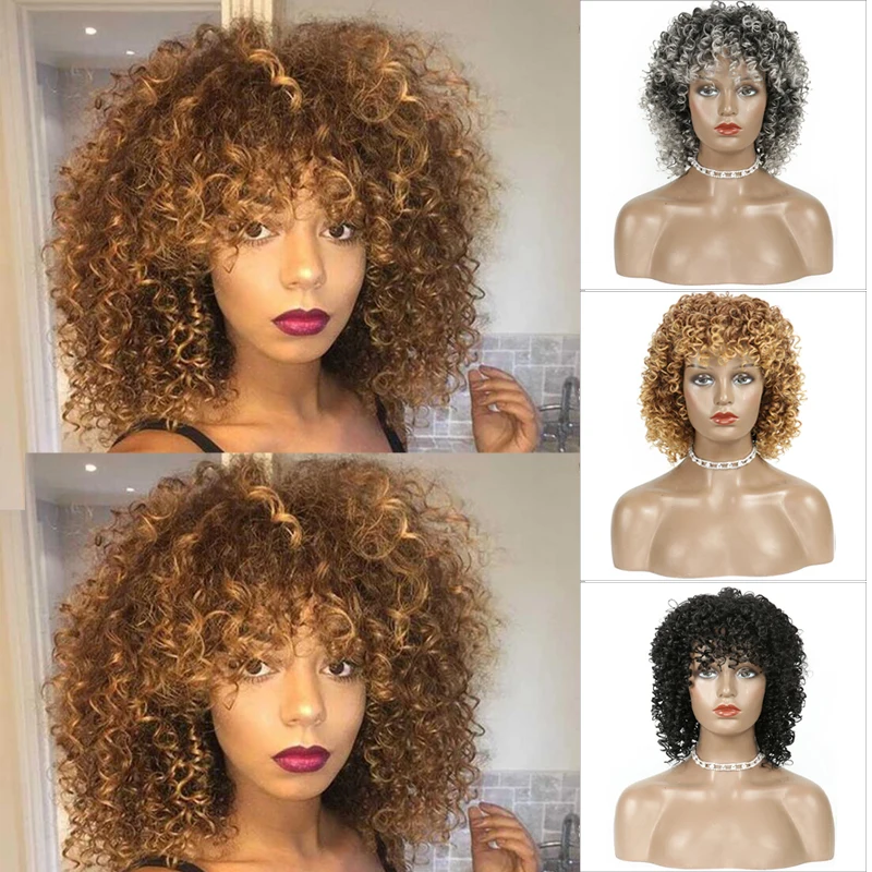 

Синтетические вьющиеся парики с челкой, дешевые короткие Сменные парики для косплея для женщин, термостойкие волосы черного и коричневого ...