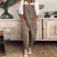 zanzea womens jumpsuit khaki rompers strap high street overalls autumn long casual solid pockets loose jumpsuit oversized