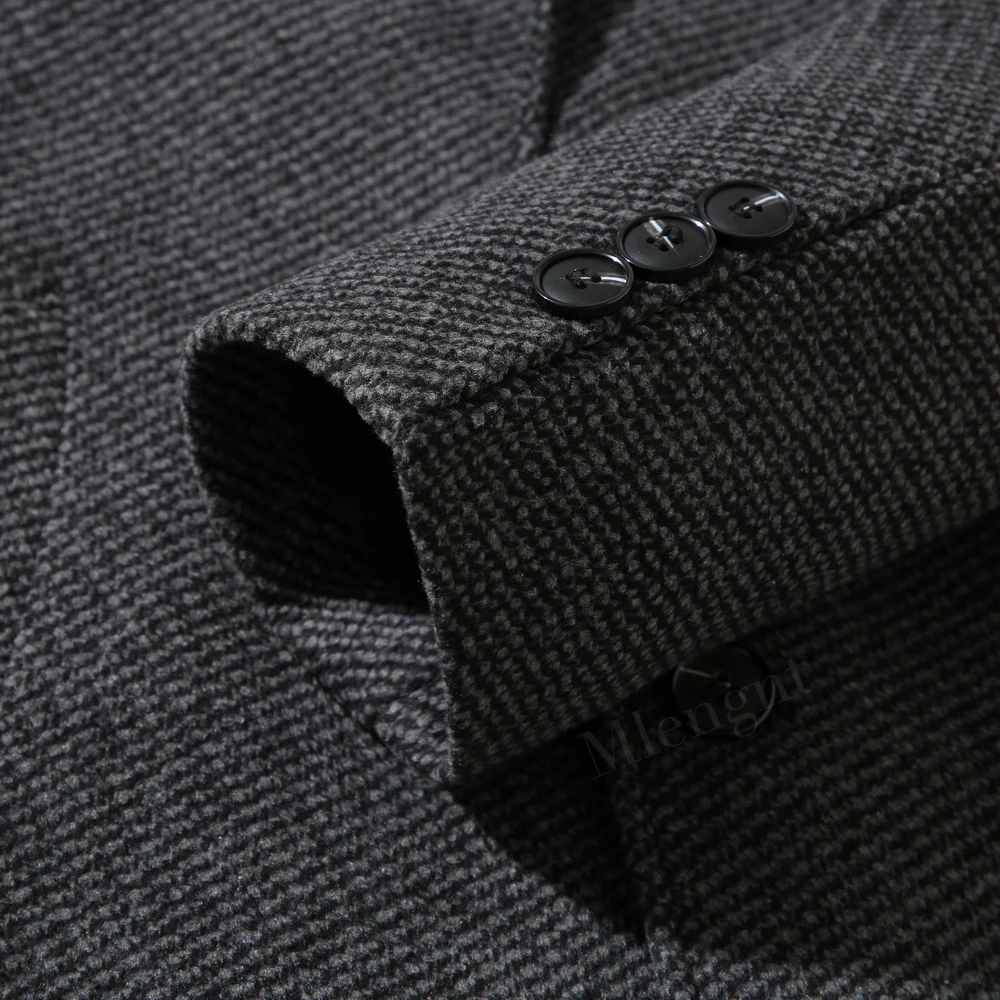

Simple Solid Men Classic Suit Collar Coats Autumn Winter 65% Wool Long Trench Male Cashmere Blend Jackets Smart Casual Outerwear