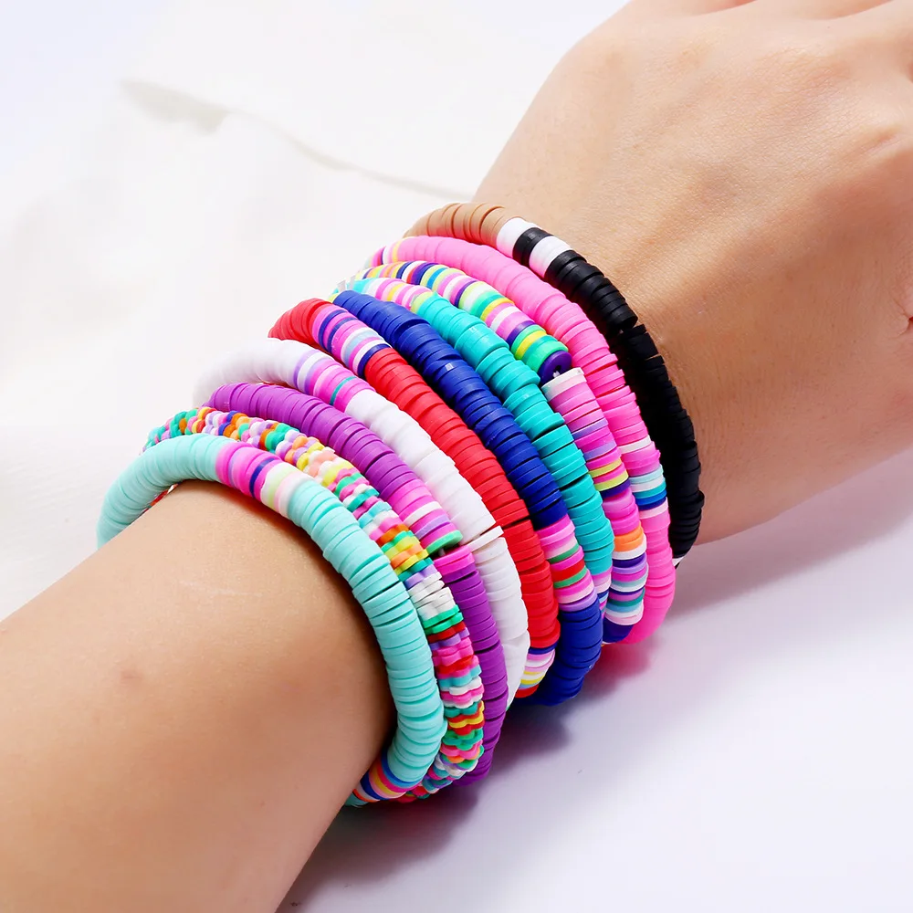 Bohemian Polymer Clay Discs Bracelet Stretch Charm Bracelet 2020 New Fashion Multicolored Vinyl Record Beads Mixed Surf Jewelry