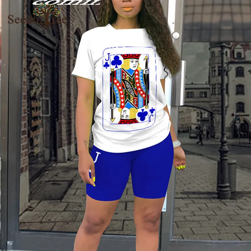 Женский Повседневный комплект из двух предметов с принтом покера футболка
