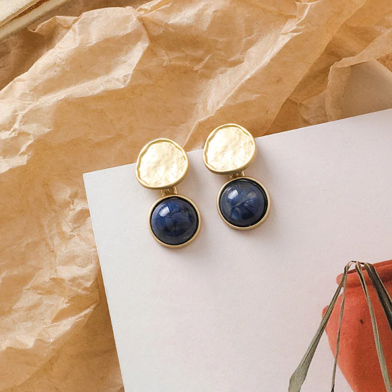 Мрамор серьги гвоздики с рисунком в стиле ретро Стиль маленькие круглые сережки