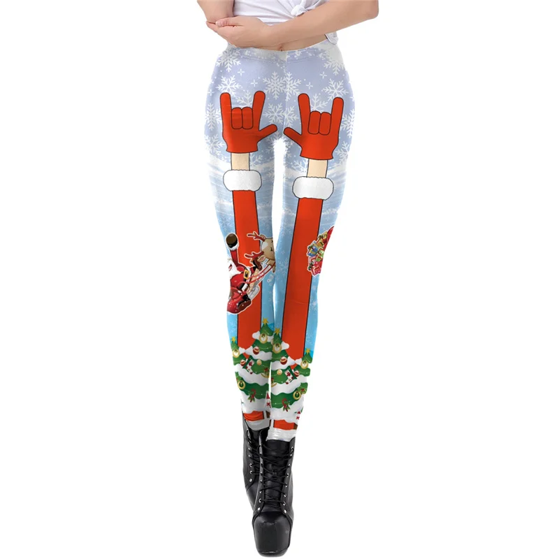 

hirigin Christmas Trousers Women Casual Elasticity Skinny Leggings Mujer High Waist Workout Print Stretchy XMAS Pants Leggings