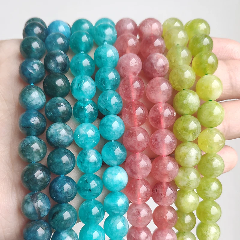 Натуральный Камень Бисер Амазонит Синий Апатит клубника Quartzs Свободные Круглые