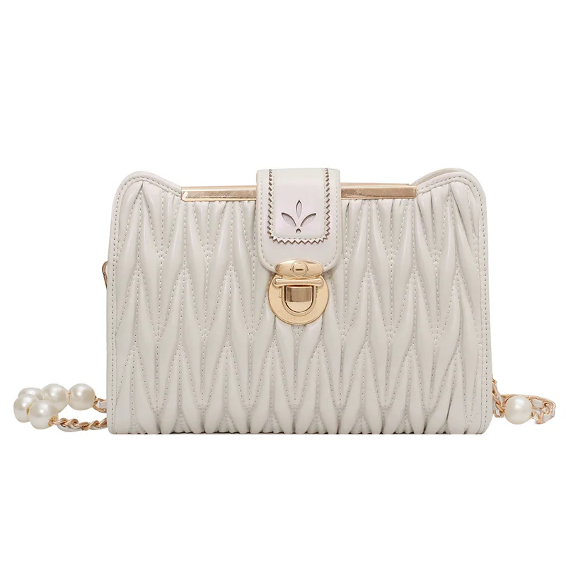 

Personalized Fold Brand Shoulder Bag 2021 New Fashion One Shoulder Messenger Bag Western Style Pearl Chain Small Square Bag