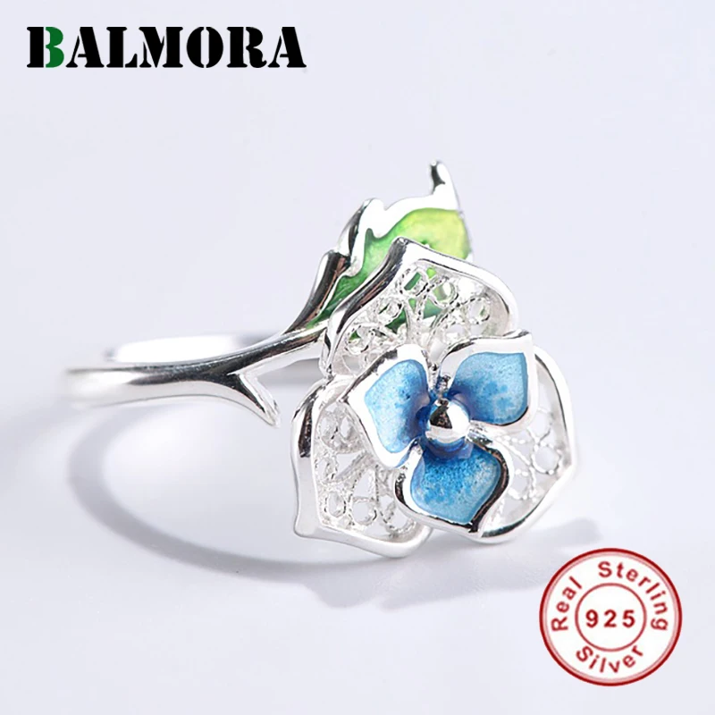 BALMORA, 925 пробы, серебро, красивый Лотос, классические, эмалированные, открытые кольца для женщин, для девушек, модные ювелирные изделия, Anillos