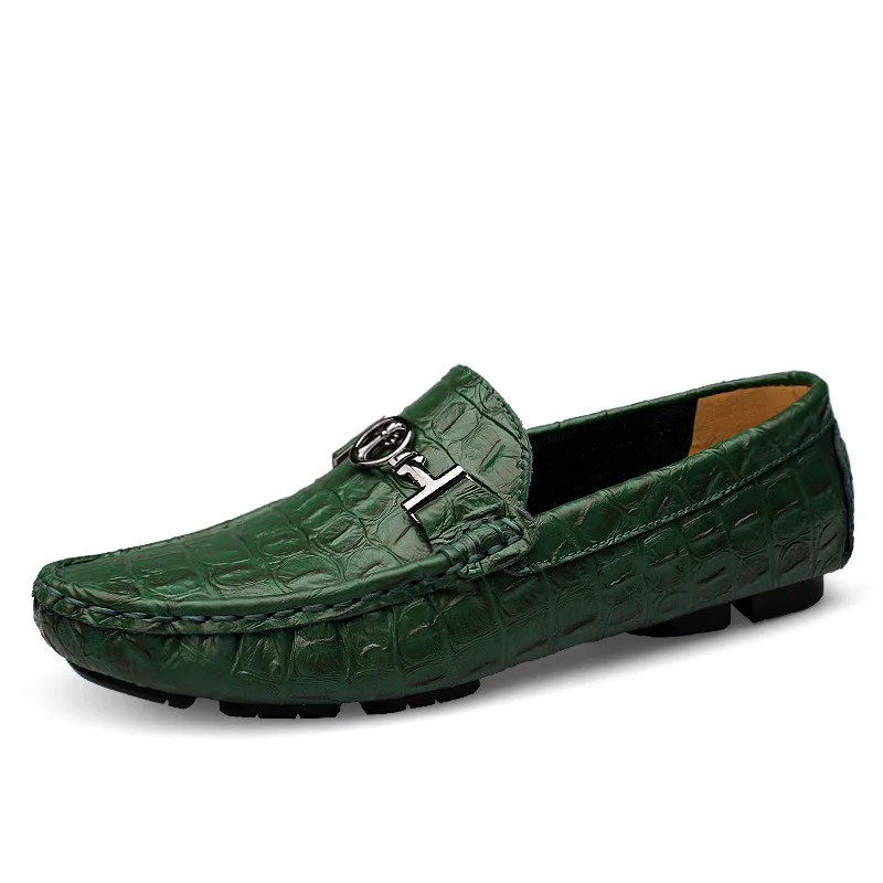 

Crocodile Grain Cowhide Embossed Comfortable One-step Casual Fashion Peas Shoes Genuine Leather Men's Shoes Designer Luxury New