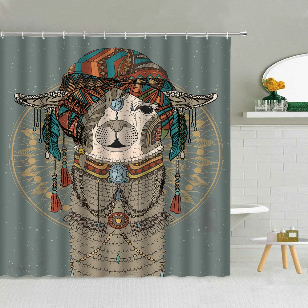 

Забавная занавеска для душа с изображением альпаки, индейский головной убор с изображением героев мультфильмов, балерины, Детская декорати...