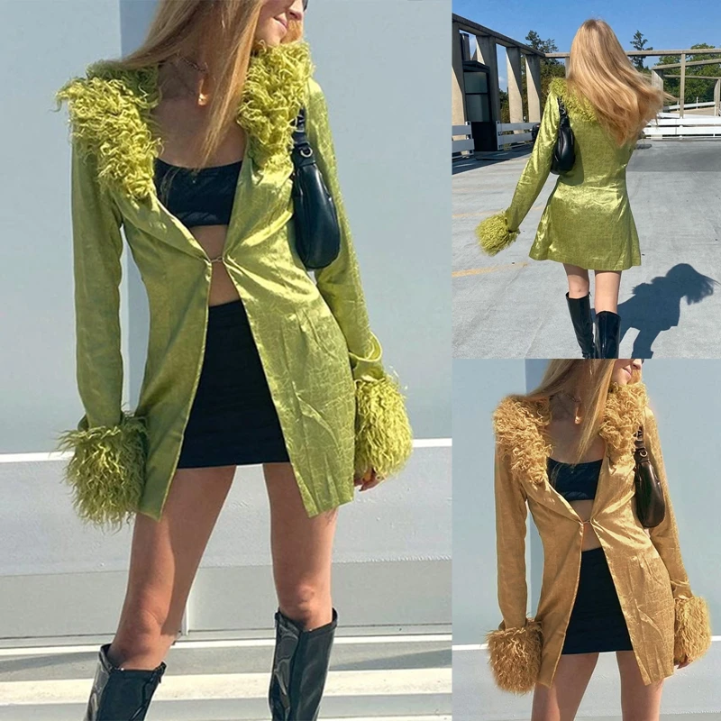 

Женское пушистое пальто, однотонная женская элегантная повседневная одежда с длинным рукавом