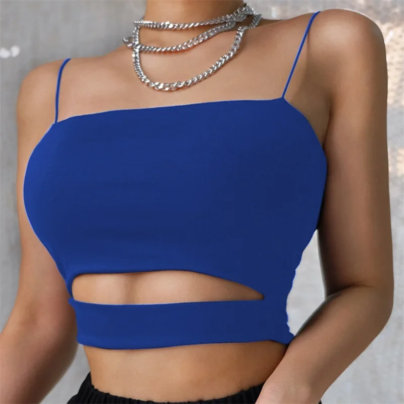 

2021 New Fashion Hot Sexy Women Summer Sexy Casual Sleeveless Cut-Out Short Tee Shirt Crop Top Vest Strap Tank Top Blouse