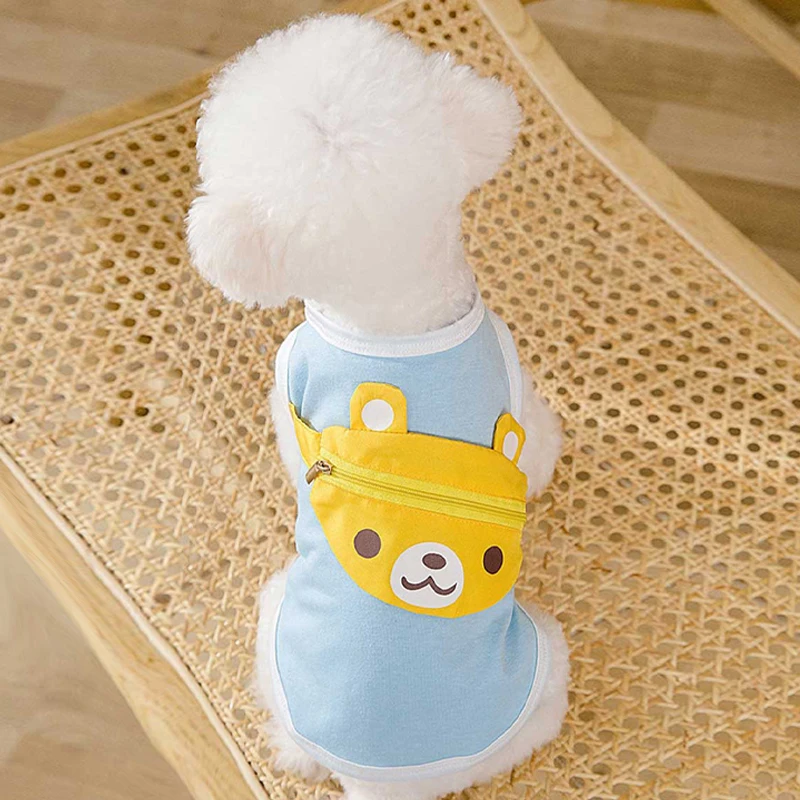 

Spring and Summer Blue Light and Breathable Dog Vest Yellow Cute Bear Satchel Backpack Cat T-shirt Pet Clothes Puppy Dress
