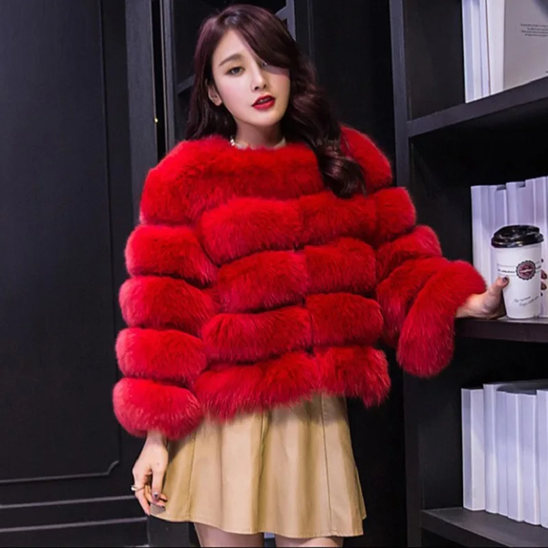 

S-XXL Women 2021 Winter New Fashion Pink Faux Fur Jacket Elegant Thick Warm Outerwear Fake Fur Jacket Manteau Femme