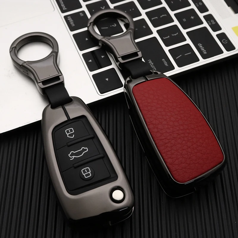 

Leather Zinc alloy Car Key Cover Case Protection Keychain For Audi C6 A7 A8 R8 A1 A3 A6L A4L Q5 A3 A4 B6 B7 B8 B9 Q7 TT TTS 8S