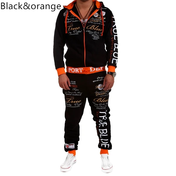 Black orange ZOGAA мужской спортивный костюм комплекты дорожек толстовки+ штаны спортивный костюм комплект из 2 предметов спортивная одежда спортивные мужские толстовки комплект мужской - Цвет: Black orange