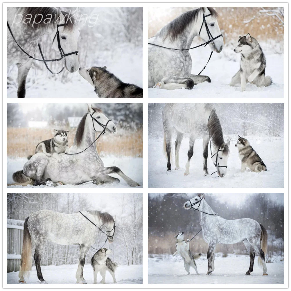 

Diy Snowfield Animal Diamond Painting White Horse and Dog Full Diamond Art Embroidery Cross Stitch Kit Home Decoration
