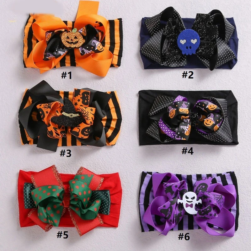 

1pcs Pumpkin Halloween Headband Christmas Gifts Grosgrain Ribbon Headband Bowknot Hairband Girl Dot Printed Hair Accessories