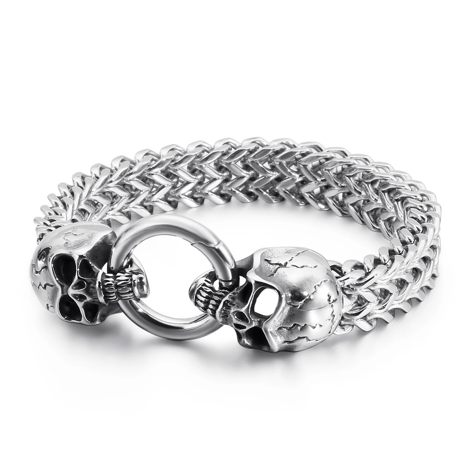 

Evil Ghost Head Mesh Chain Bracelet Men Stainless Steel Skull Shiny Punk Trendy Wristband