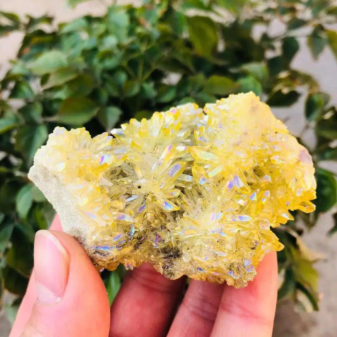 MOKAGY 30g-125g  Natural Aura Angel Druzy Geode Stone Yellow Crystal Cluster Crafts For Wedding Gift 1pc