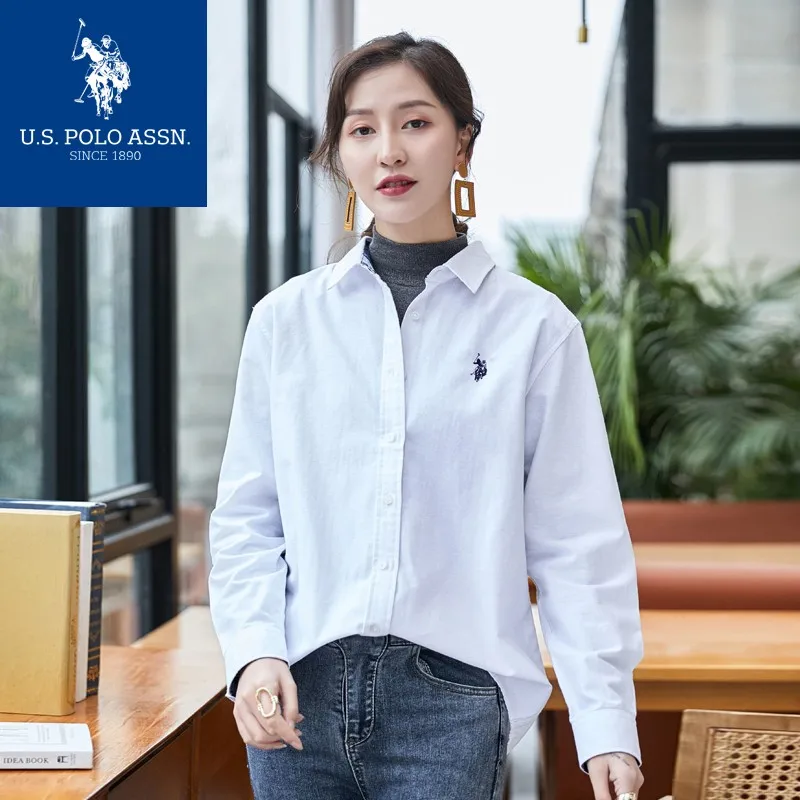 США поло. Assn. Классическая простая 100% Хлопковая женская рубашка с длинными
