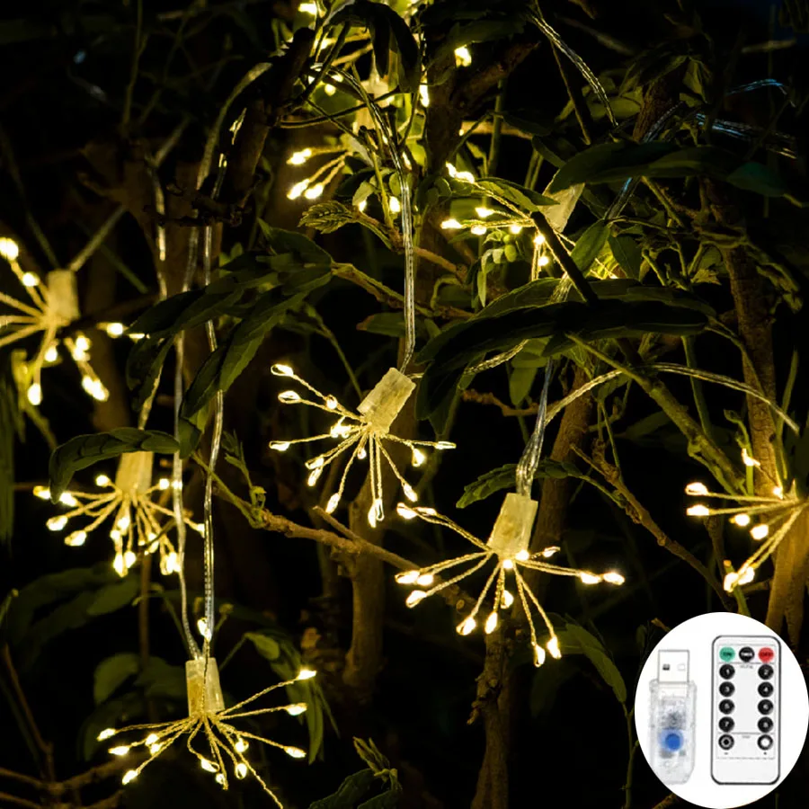 

LED Starburst String Light 5M Christmas Firework Fairy Light Garland Decoration Wedding Party Outdoor Indoor Halloween Xmas Tree