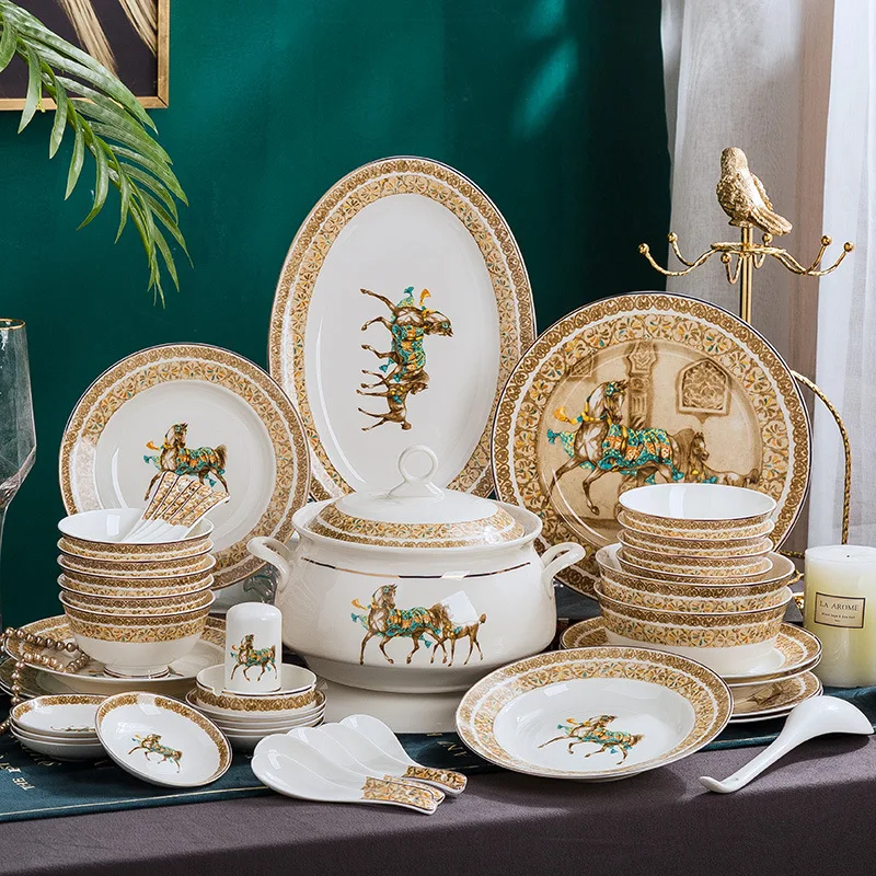 

Jingdezhen bone China dishes set ceramic tableware chopsticks European simple 58 Phnom Penh gift porcelain