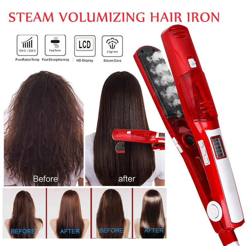 

Professional Steam Hair Straightener Ceramic Vapor Hair Flat Iron Seam Hair Straightening Iron Curler Steamer Hair Styling Tool