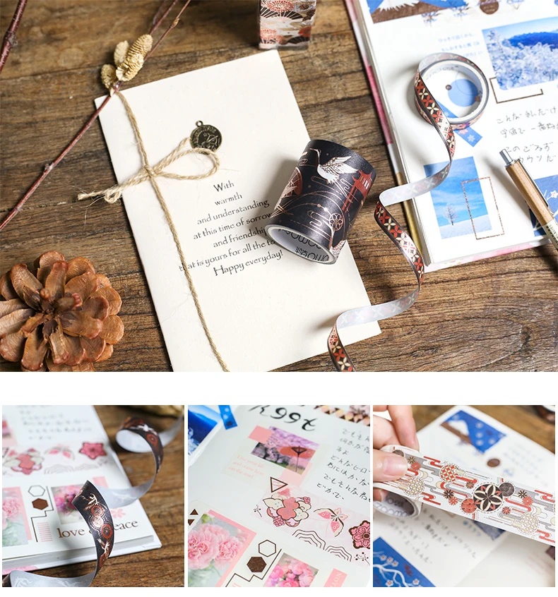 Золотая декоративная лента Bullet Journal васи лента Набор японских бумажных стикеров Скрапбукинг Клей васитап кавайные канцелярские принадлежности