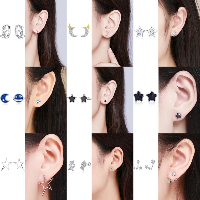 VOROCO старинный серьги гвоздики в форме ночного неба из стерлингового серебра 925