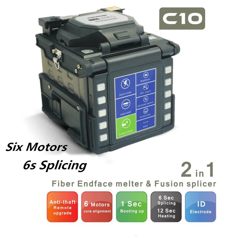 

Multi-Language USA Comway C10 Optical Fusion Splicer 6 Motors Core Alignment Fiber Endface Melter 2 in 1 ARC Splicing Machine