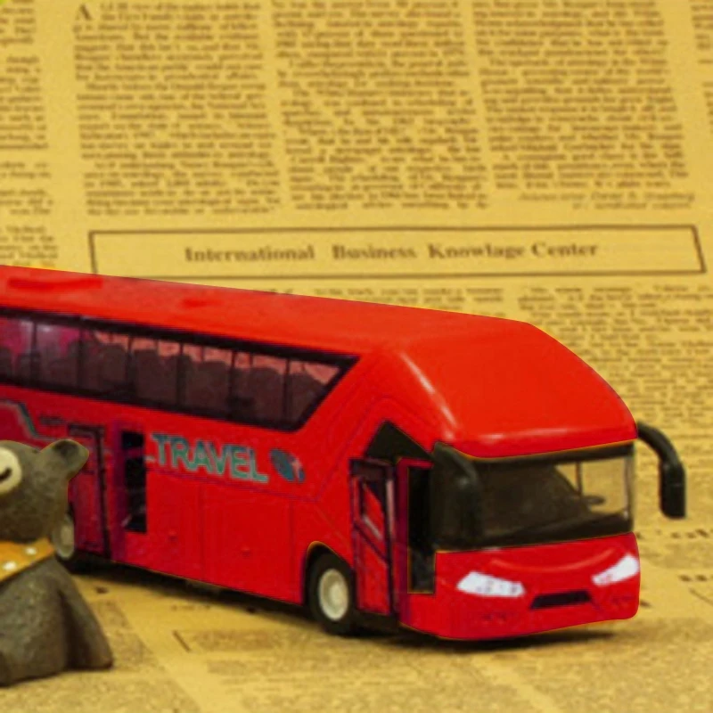 

2 Pcs High Simulation Alloy Bus Scale Alloy Pull Back Toy Cars,Open Door Bus Model, Red & Green