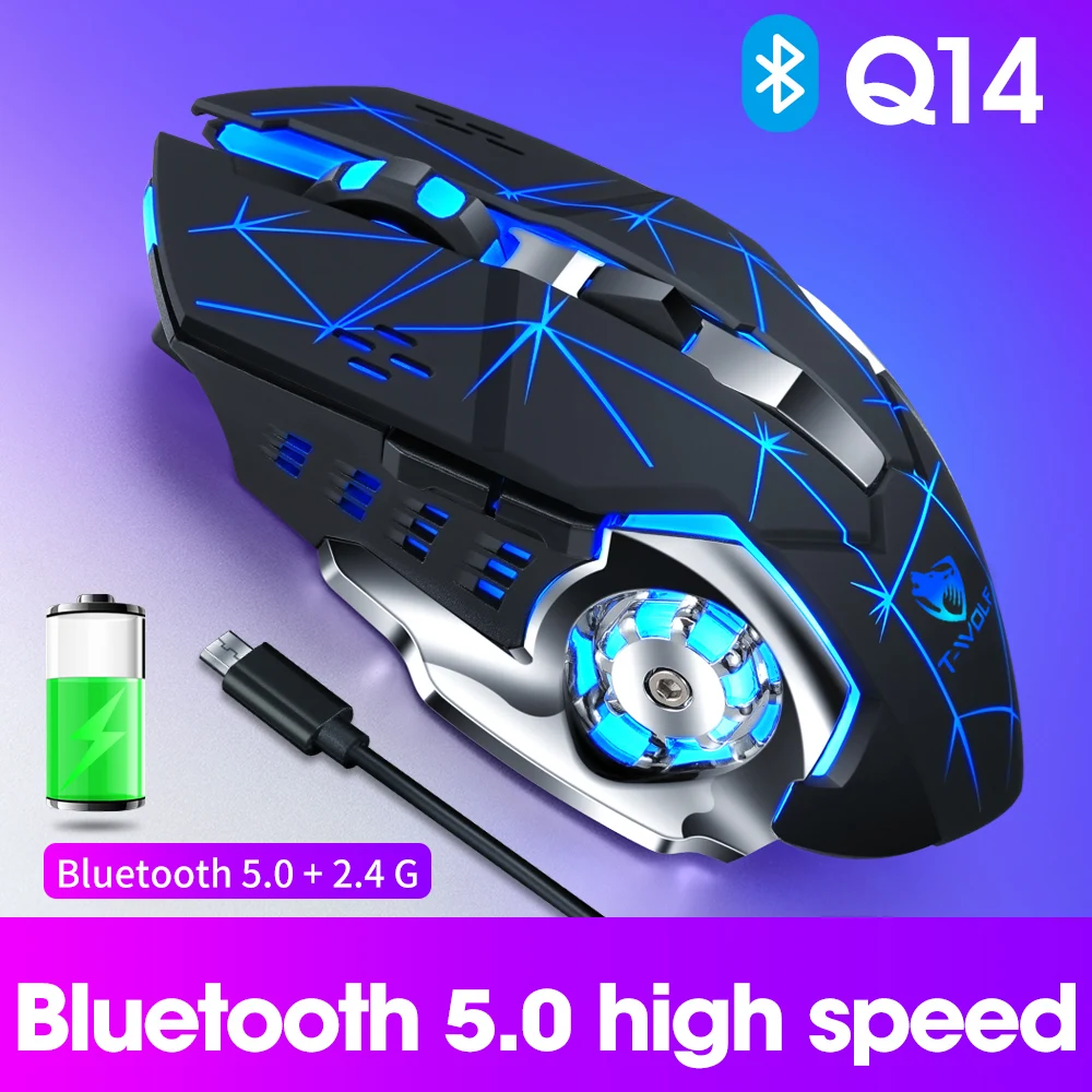 

Wireless Gaming Mouse 2.4G 1600DPI USB Rechargeable Mute Backlight Mice Optional Mouse Bluetooth for Windows Computer PC