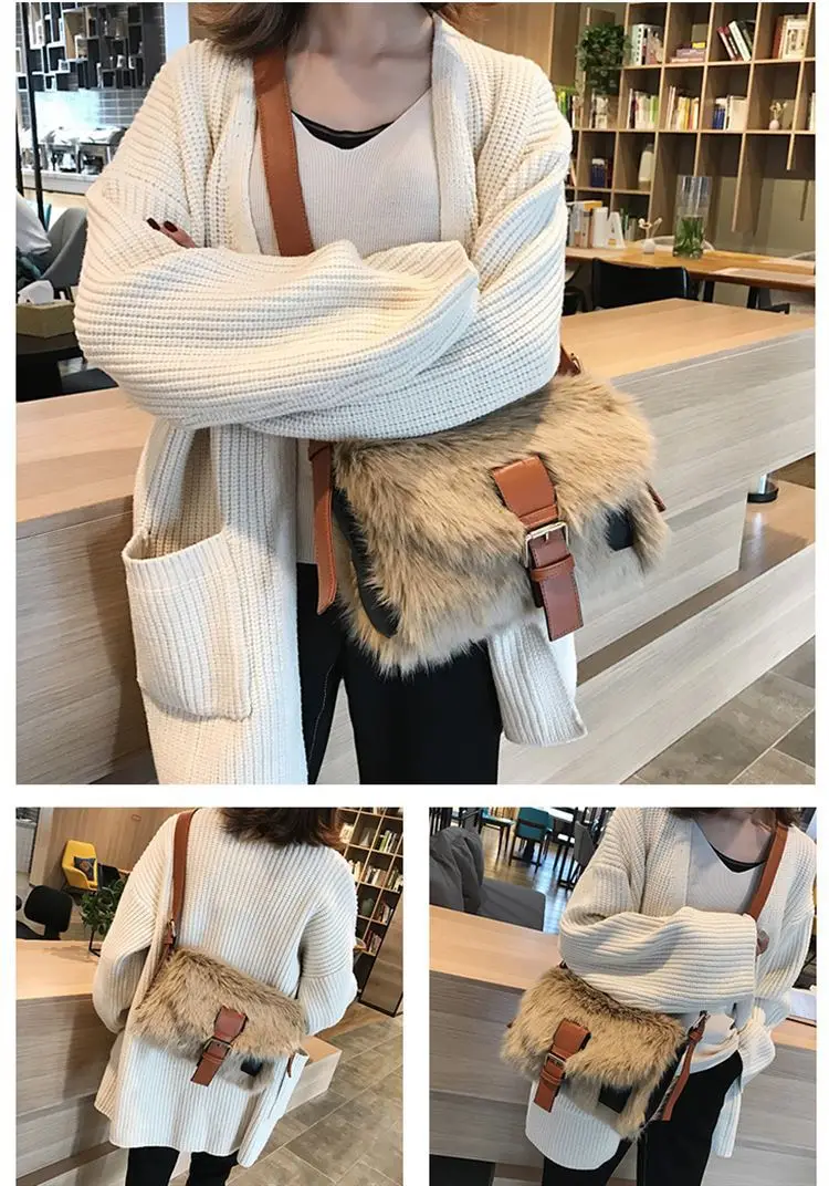 Winter Fashion New Sweet Girl Square bag High quality Soft Plush Women's Designer Handbag Casual Shoulder Messenger bag