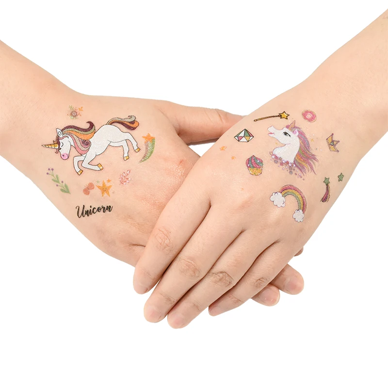 Мультяшный Единорог радуга тату наклейки Детские Свадебные украшения для дня