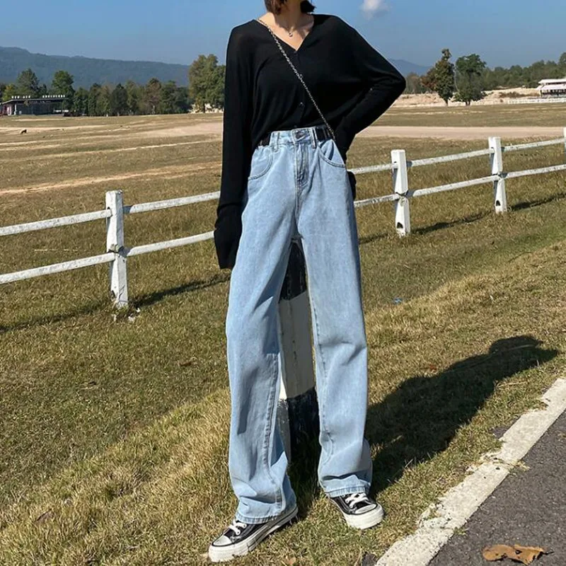 

Woman Jeans Clothes High Waisted Nice Summer Streetwear Baggy Wide Leg Vintage Vogue Stretch Blue Harajuku Straight Pants