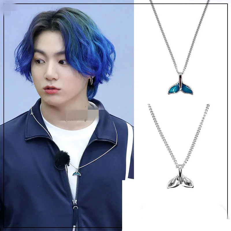 KPOP синий хвост дельфина ожерелье BTS Bangtan Boys Jungkook Длинная цепочка колье для мужчин