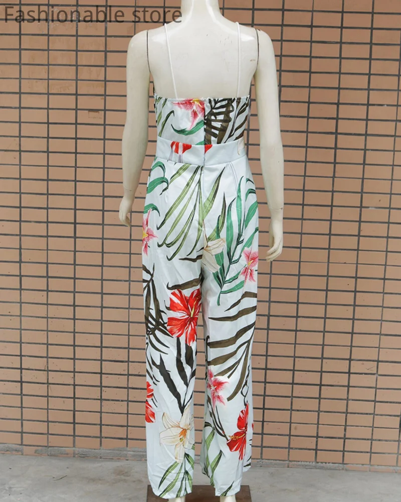 

Women Spaghetti Strap Floral Print Wide Leg Jumpsuit