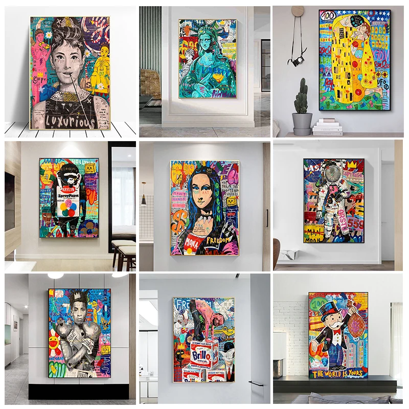 

Funny Mona Lisa Street Graffiti Art Canvas Painting Posters and Prints on The Wall Art Picture Cuadro for Living Room Home Decor
