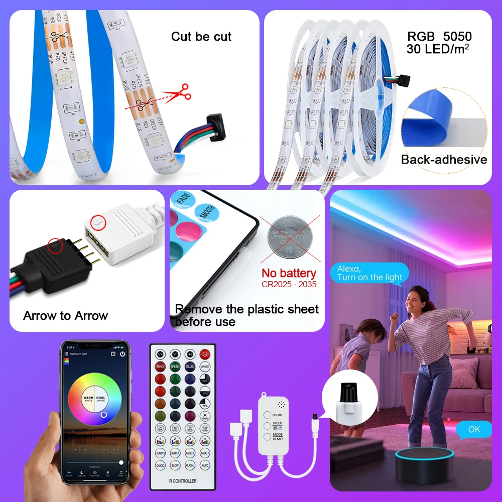 Bluetooth Wi-Fi Светодиодная лента s RGB 5050 2835 гибкая водонепроницаемая светодиодная 5 м 10