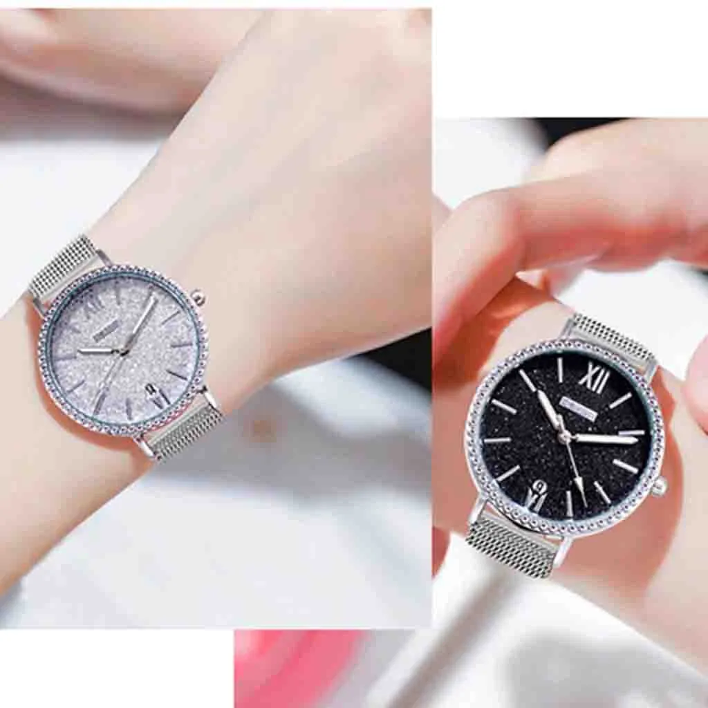 Женские креативные часы модные студенческие с матовым циферблатом серебристые