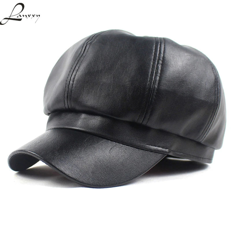 Новая черная кожаная кепка-газетчик Lanxxy берет в стиле Винтаж Мужские